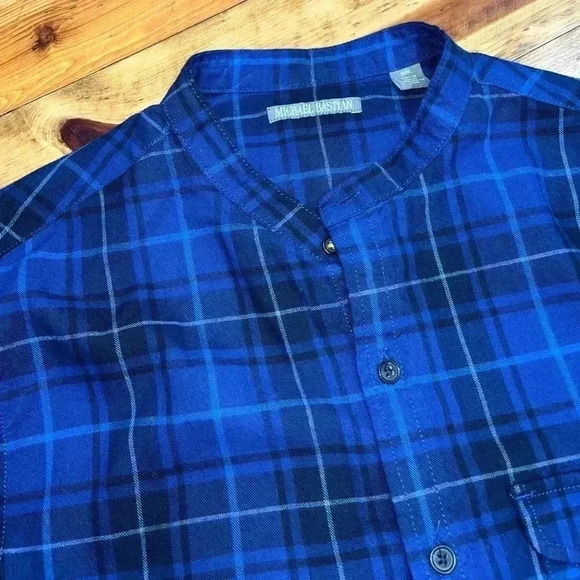Michael Bastian plaid collarless long sleeve button down EUC - Picture 5 of 10